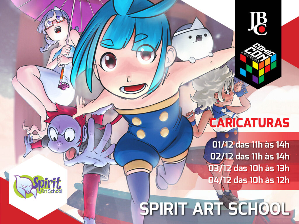 Caricaturas em mangá com a escola Spirit Art School, no estande da Editora JBC